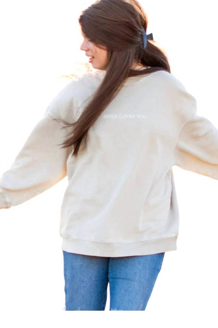 NEW LITTLE TEXAN DESIGN jesus loves you adult french terry crewneck sweatshirt i